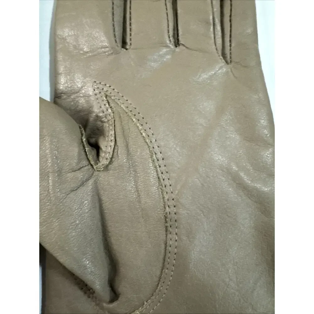 Vintage Van Raalte Leather Gloves Womens S Small Tan Beige Lined 1980s Driving